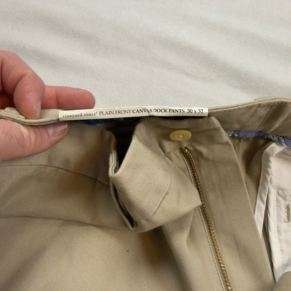 Vineyard Vines Mens 30x32 Khaki Plain Front Canvas Dock Pants Wake Forest WF Tan